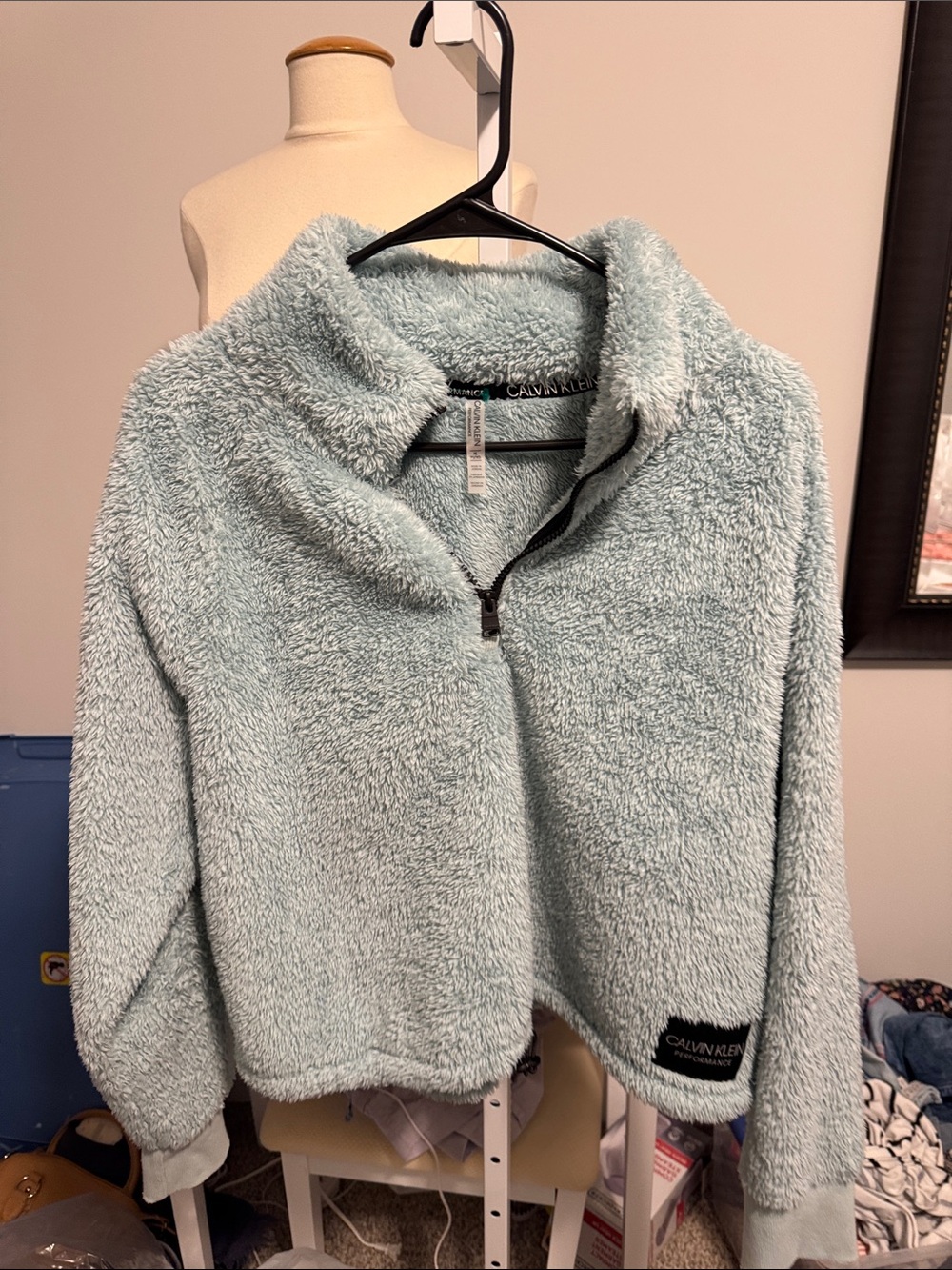 Calvin Klein Plush Half-Zip Teddy Jacket in Pale Blue